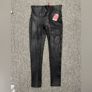 SPANX Faux Leather Black Leggings: Petite Large